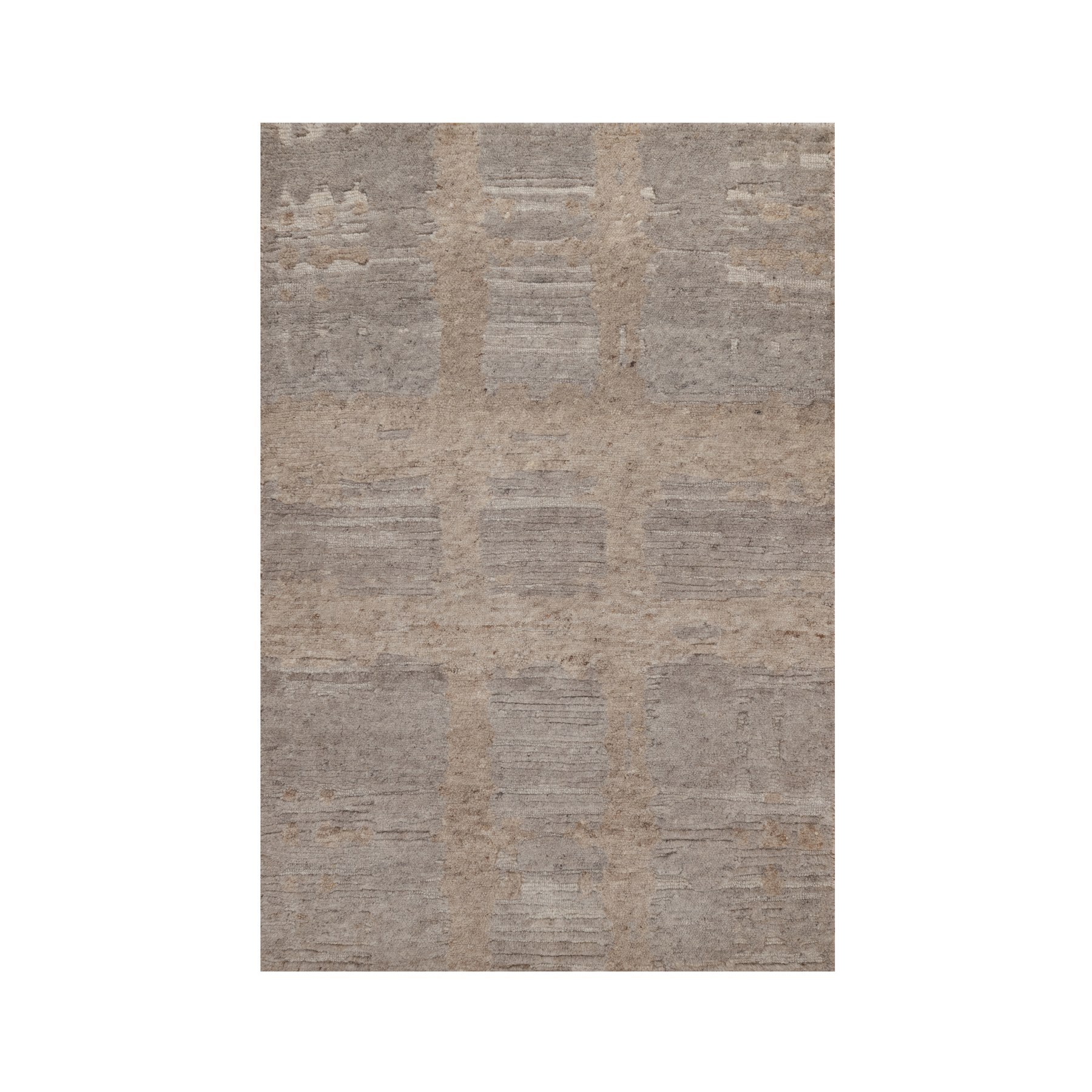 Amphora Brown, Modern Criss Cross Erased Design, Hand Knotted, Hand Spun Undyed Natural Wool, Sample, Mat, Oriental Rug